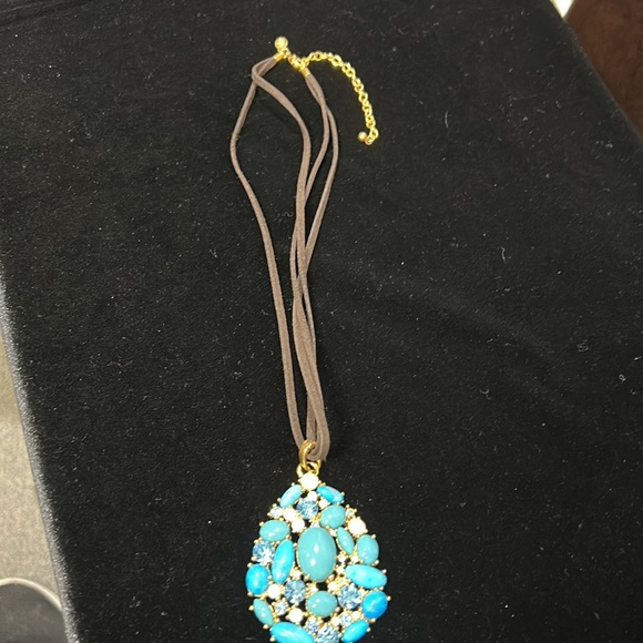 #4 Vintage Joan Rivers Pendant, Turquoise & Crystals Set in Gold,17" + 3" - Picture 8 of 9